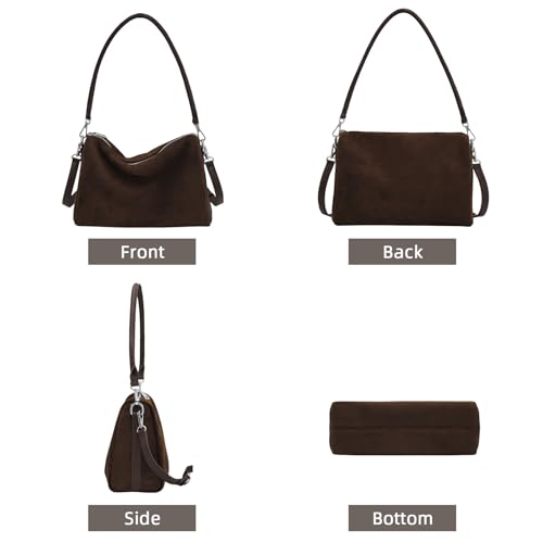 Image of Suede Tote Bags for Women, Suede Purse Handbag Vintage Slouchy Hobo Shoulder Crossbody Bag
