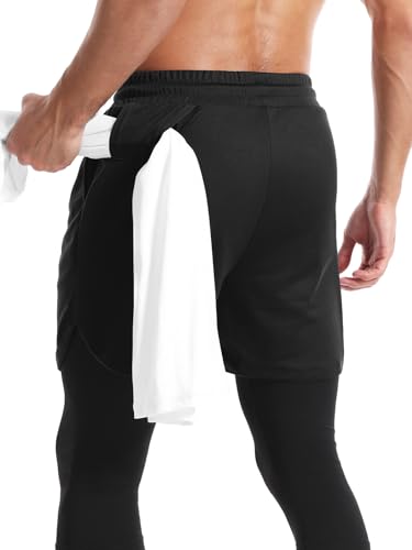 Aolesy Calça de corrida masculina 2 em 1, calça de compressão para treino de ginástica masculina, 3/