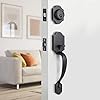 Natsukage Front Door Handle Set Heavy Duty Entry Door Lock Set Matte Black Entrance Handle Set with Lock, with Single Cylinder Deadbolt and Knob Handle, Reversible for Right & Left Handed Doors