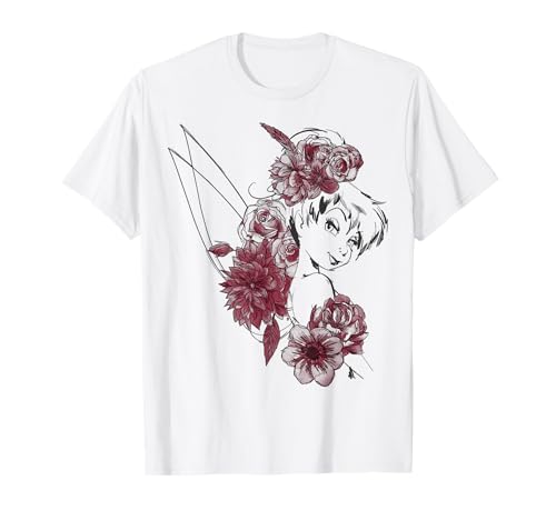 Disney Peter Pan Fée Clochette Aquarelle Portrait Floral T-Shirt
