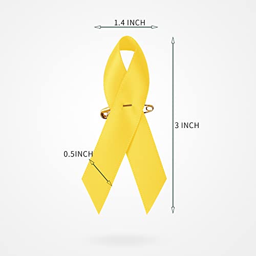 Image of 100 Pieces Yellow Satin Awareness Ribbons with Safety Pins for International Childhood Cancer Day 1.4 x 3 inch