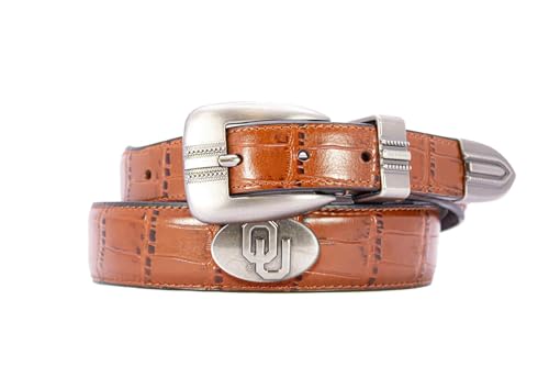 ZEP-PRO Oklahoma Sooners Men's Dressy Leather Belt, Croc-Tan, 34