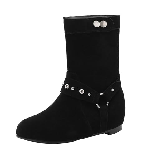 Bottes décontractées en daim femme tube moyen avec boucle et talon incliné
