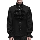Men's Gothic Ruffle Jabot Shirt Victorian Aristocrat Medieval Vampire Costume (219# Black, L)