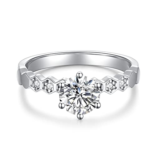 Moissanite Engagement Ring for Women White Gold Plated Sterling Silver Promise Ring Wedding Band Fake Faux Wedding Ring Diamond Honeycomb Ring2