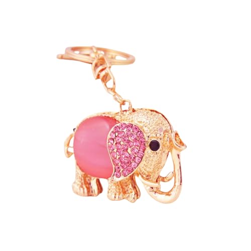 Llavero, 2 piezas de piedras preciosas incrustadas con diamantes, llavero de elefante de dibujos animados, llavero de coche, mochila para mujer, rosa, Talla única