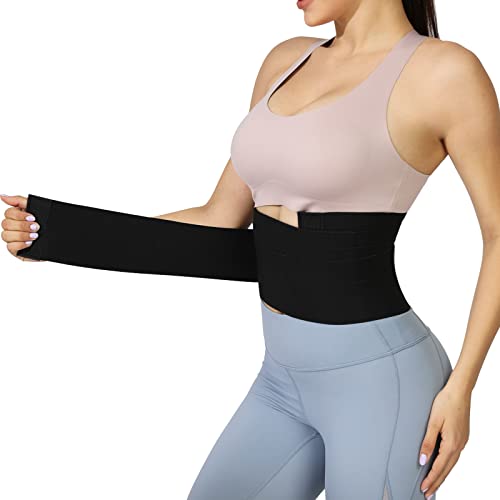 Keystand Waist Trainer Wrap for Women, Compression Waist Wrap Adjustable Waist Trimmer Belt with Hook and Loop Tummy Sweat Wraps Belly Body Shaper Black