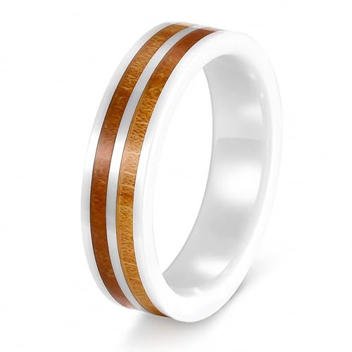 Anillos de compromiso de cerámica blanca de 6 mm para novios con madera