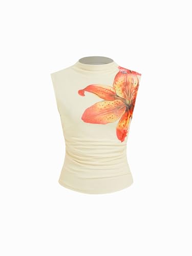 CIDER Women's Sleeveless Mock Neck Floral Summer Tank Tops Going
