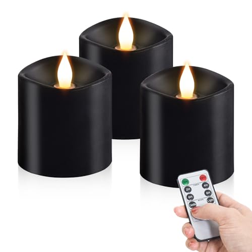 Image of 3x3 Flickering Flameless Candles Set of 3, LED Battery Candles Flickering,with Timer, 3 inch Flameless Candles with Remote,Battery Operated Candles, Holiday Home Decor for,Black