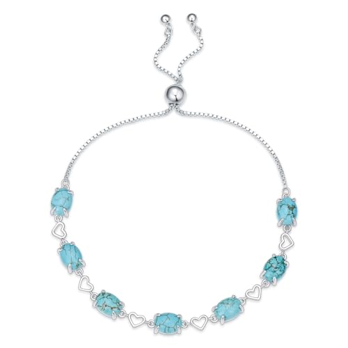 Bracelet tennis turquoise véritable en argent 925 réglable pour femme