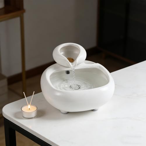 Fuente de cerámica blanca SHINEOFI con agua en circulación para decoración 6