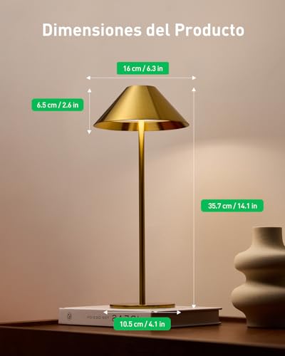 Miniatura 6 de Bojim Lamparas De Mesita De Noche Mesa Sin Cable, Lámparas Led Recargable Con Usb Inalambrica, Lamps Luz Tactil Table De Bateria, Candeeiro Para Exterior Portatil Interior, Ip54, Metal, Dorado