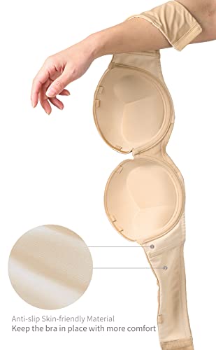 Sea Bbot Push Up Strapless Bra For Women Underwire Padded Convertible Multiway Bra Anti Slip T-Shirt Bra Beige 36B #TOP4