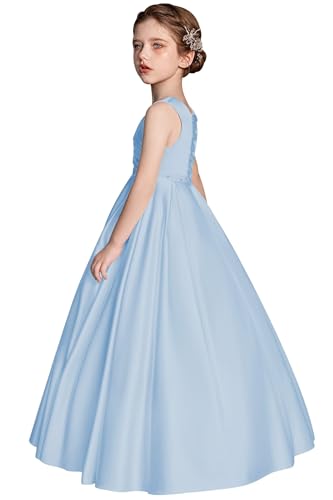 Satin First Communion Dresses for Girls Flower Girl Dresses for Wedding Princess Ball Gown with Beads