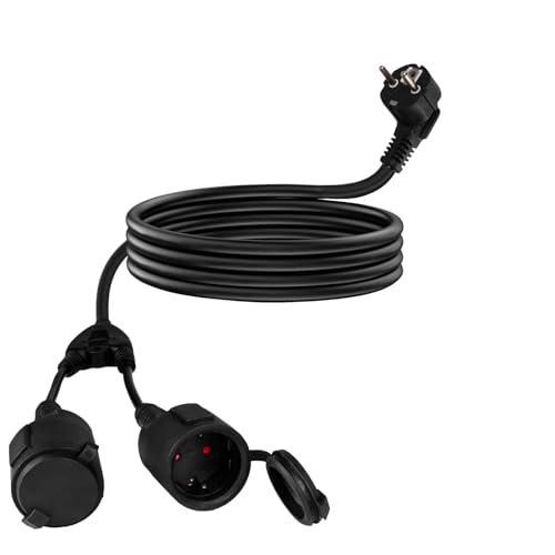 Rallonge Schuko 3680W étanche avec fiche coudée type F pour jardin