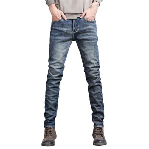 Men's Vintage Jeans Korean Fashion Slim Fit Embroidered Stretch Little Feet Denim Trousers