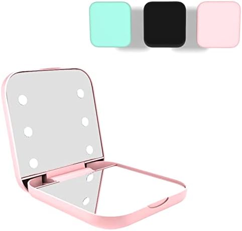 Pocket Mirror, 1X/3X Magnification Compact Travel Makeup Vanity Mirror with Led Lights, Purse Mirror, Portable, Folding Handheld Double-Sided Mirror, Small Lighted Compact Mirror for Gift, Pink