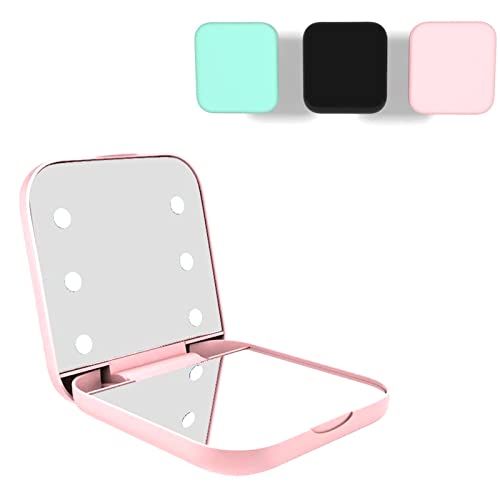 Pocket Mirror, 1X/3X Magnification Compact Travel Makeup Vanity Mirror With Led Lights, Purse Mirror, Portable, Folding Handheld Double-Sided Mirror, Small Lighted Compact Mirror For Gift, Pink #TOP27