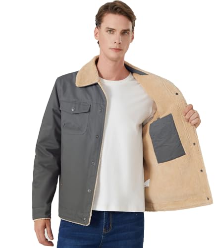 FTIMILD Men's Winter Jacket Sherpa Jacket Warm Fleece Lined Trucker Cargo Coat with Multi Pockets4