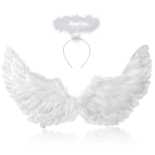 Asas de anjo fantasia, penas anjo asas, para disfarce de Halloween carnaral cosplay e festa