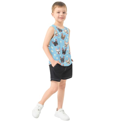 J JOYSAY Bulldog Daisy Blue Boys Tank Top Sleeveless Muscle Shirts Quick Dry Workout Active Sport Kids T-Shirts 3-15T4
