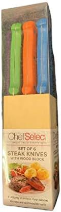 Kitchen Collection Set of 6 Steak Knives In Wood Block 09374