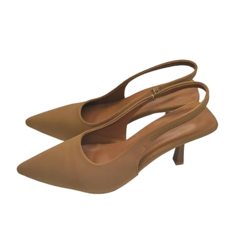 Slingback Pointed Toe Pumps, Tan Brown,3