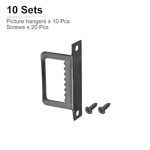 Image of DTGN 1 3 /5 Inch Saw Tooth L Shape Double Hole with Screws Good for Frame Hanging - 10Pcs - Good for Hanging Paintings Picture - Frame Hook Photos - Black