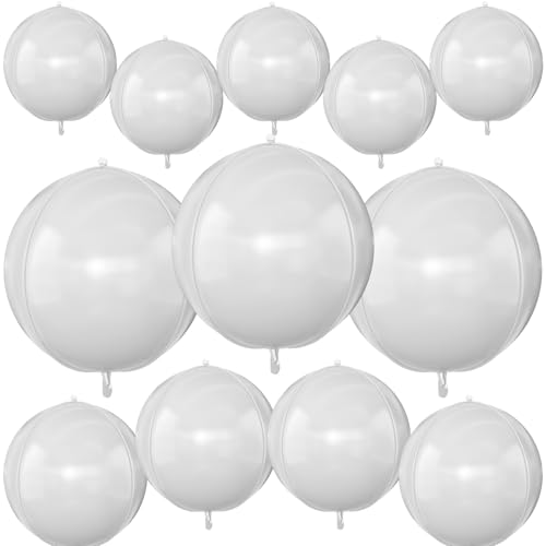 Image of 12PCS Matte White Round Foil Balloons 22 inch 15 inch 10 inch Large Mylar Balloons | White 4D Ball Balloons for Birthday Party, Graduation, Wedding, Christmas, New Year, Disco Prom, Baby Shower Party Decoration