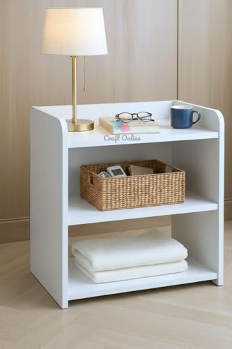 Image of CraftOnline Living Room Nightstand, Decorative End Table for Living Room Bedroom, Bedside Table, White, 25D x 40W x 50H Centimeters