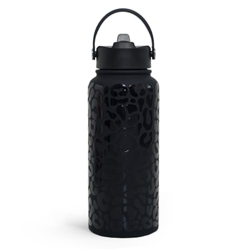 SANDJEST Leopard Water Bottle 32oz Stainless Steel Double Wall Vacuum Insulated with Lid, Leopard Print Water Bottles for Gym Sports Travel Outdoor, Gifts for Women Girls Ladies Birthday Christmas