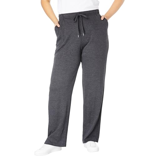 Woman Within Plus Size Sport Knit Straight-Leg Pull-On Pants - 1X, Heather Charcoal