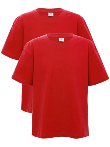 Fldy Camiseta deportiva de manga corta para chicos y niñas, cuello redondo, camiseta para correr, entrenamiento, verano, ropa deportiva transpirable, rojo, 158-164