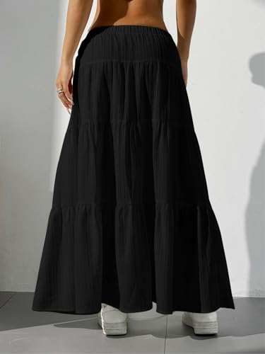 Image of Verdusa Women's Long Maxi Skirt Boho Flowy Flared Ruffle Skirts 2026 Beach Vacation Summer Going Out Outfits