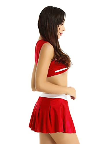 Jeeyjoo Women's Daddy Print Schoolgirls Cheerleading Uniform Outfits Crop Tank Top With Pleated Skirt Red Small #TOP2