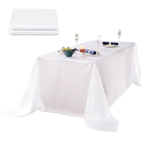 BIT.FLY 57 x 87 inch Rectangle Tablecloth White Satin Table Cloth for Wedding Event Parties Banquet Dinning Decoration Square Table Cover Cover