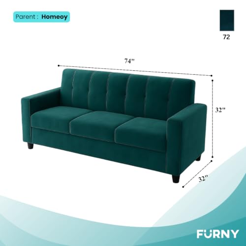 Image of FURNY Asano 3 Seater Fabric Sofa Set (Greenish Teal) | Durable Comfort | Modern Design | Ideal for Living Room