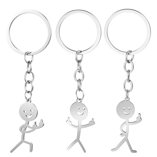 Ouligay 3 Pcs Funny Keychain for Women, Middle Finger Keyring, Fun Keychains, Stainless Steel Matching Keychains, Cool Gifts for Men, Personalized Distance Friendship Gifts for Couple Friends Brothers