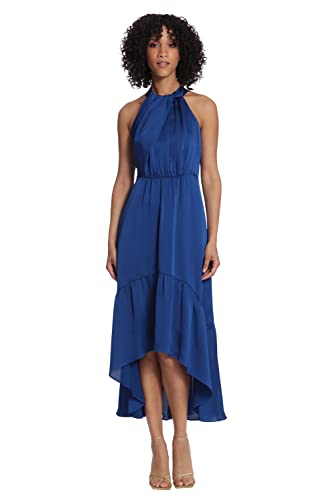 Maggy London Women's Fold Detail Halter Dress With Back Neck Tie And Tiered High-Low Skirt, Sodalite Blue, 8 #TOP3