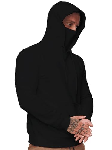 Men’s Fishing Fleece Hoodies with Mask Neck Gaiter Water Resistant Sweaters Performance Hunting Loose Fit Sweatshirt3