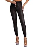 QinCiao Women's Oil Glossy Tights Pantyhose Zipper Crotch Leggings Stocking Smooth Bodystocking Black&Footless X-Large