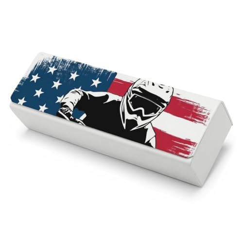 ACCXECTGGV Hard Shell Sunglasses Case Portable Travel Glasses Case Spectacle Pouch Fashionable Leather Eyeglass Cases (Dirt Bike Motocross American Flag (1))