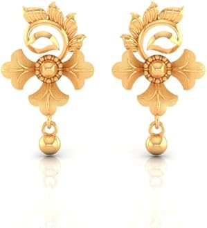 P.C. Chandra Jewellers Womens 22KT (916) Yellow Gold Floral Drop Earrings With Ornate Design And Ball Accent - 0.95 Grams