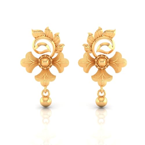 P.C. Chandra Jewellers Womens 22KT (916) Yellow Gold Floral Drop Earrings With Ornate Design And Ball Accent - 0.95 Grams