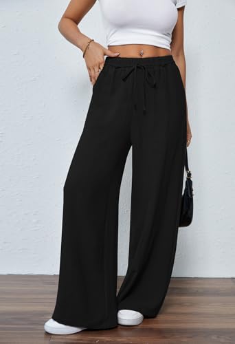 Pink Queen Womens Casual High Waist Pants Drawstring Loose Fit Summer Work Pants Trousers with Side Pockets4