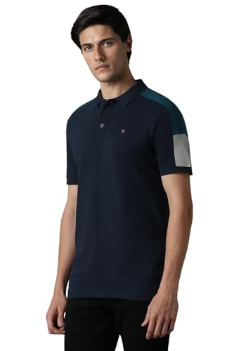 Image of Louis Philippe Men's Slim Fit Premium High-End Pique in Superior Cotton Cut & Sew Design Color Block Shoulder Half Sleeve Polo Tshirt