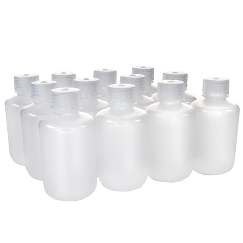 EISCO - Pack of 12, 125mL Narrow Mouth LDPE Translucent Reagent Bottles with Polypropylene Caps, Non-Sterile, Leak-Proof, Chemical Resistant Laboratory Storage Bottles, -100 to 80°C Temperature Range