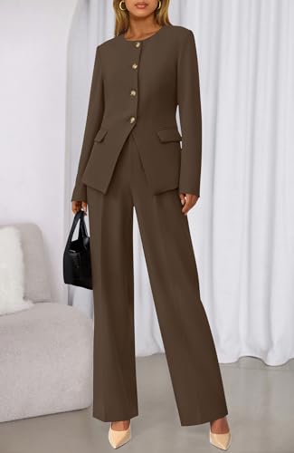 BTFBM Two Piece Set for Women Fall Fashion 2025 Business Casual Long Sleeve Blazer Jackets Wide Leg Pant Suits Pockets2