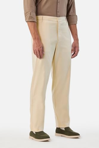 Image of SNITCH Men Casual Trousers| Baggy Fit Mid Rise Solid Plain Front Style | Breathable Cotton Blend & Lightweight Linen Fabric for Summer & Everyday Outings